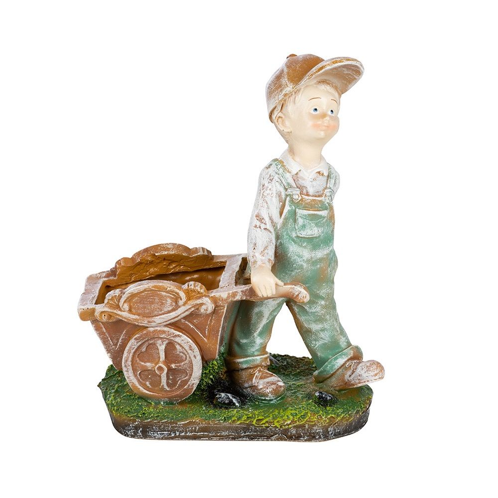 Фигура садовая Мальчик с тележкой h37 см 169462
