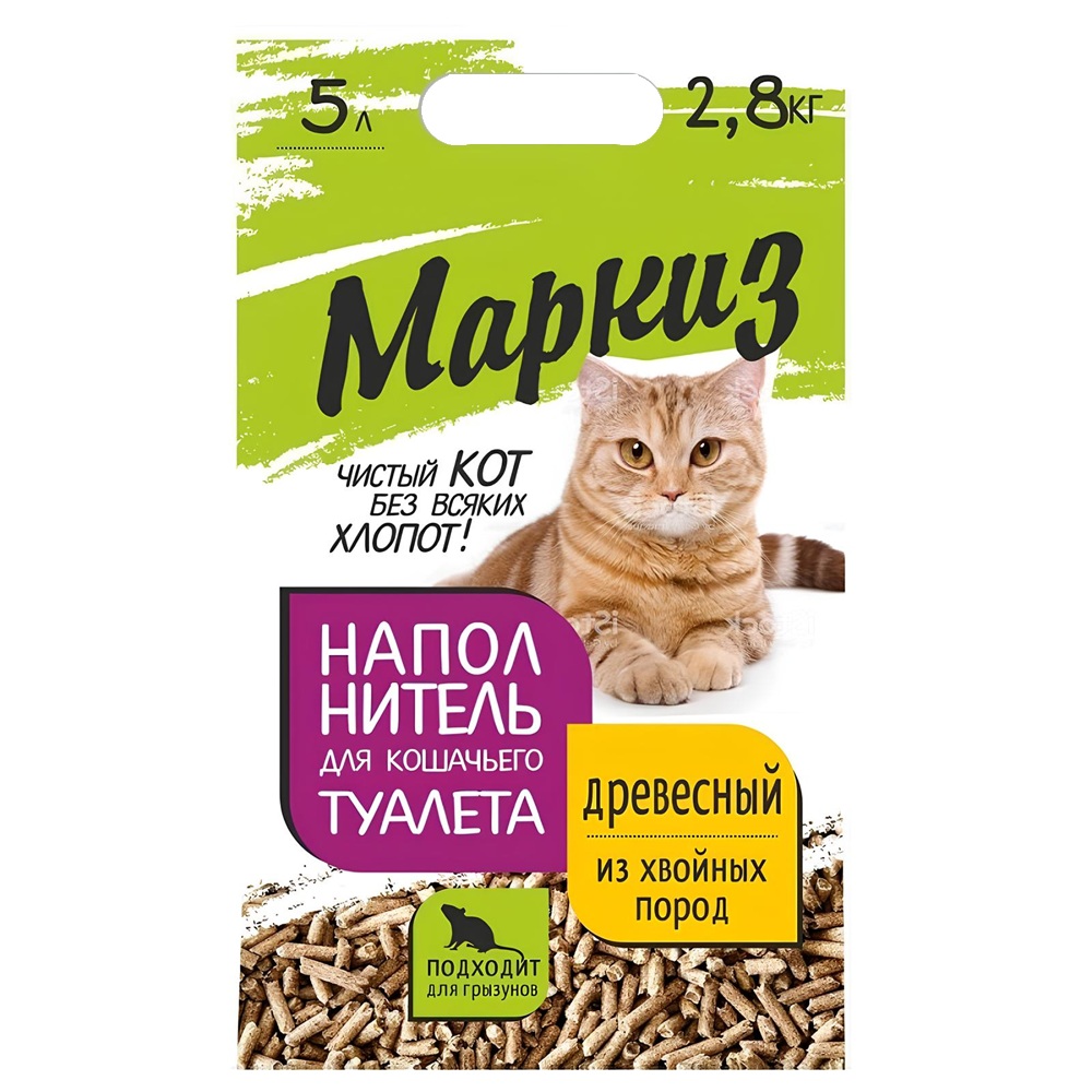 Наполнитель для кошачьего туалета Маркиз 2,8 кг 5 л древесный