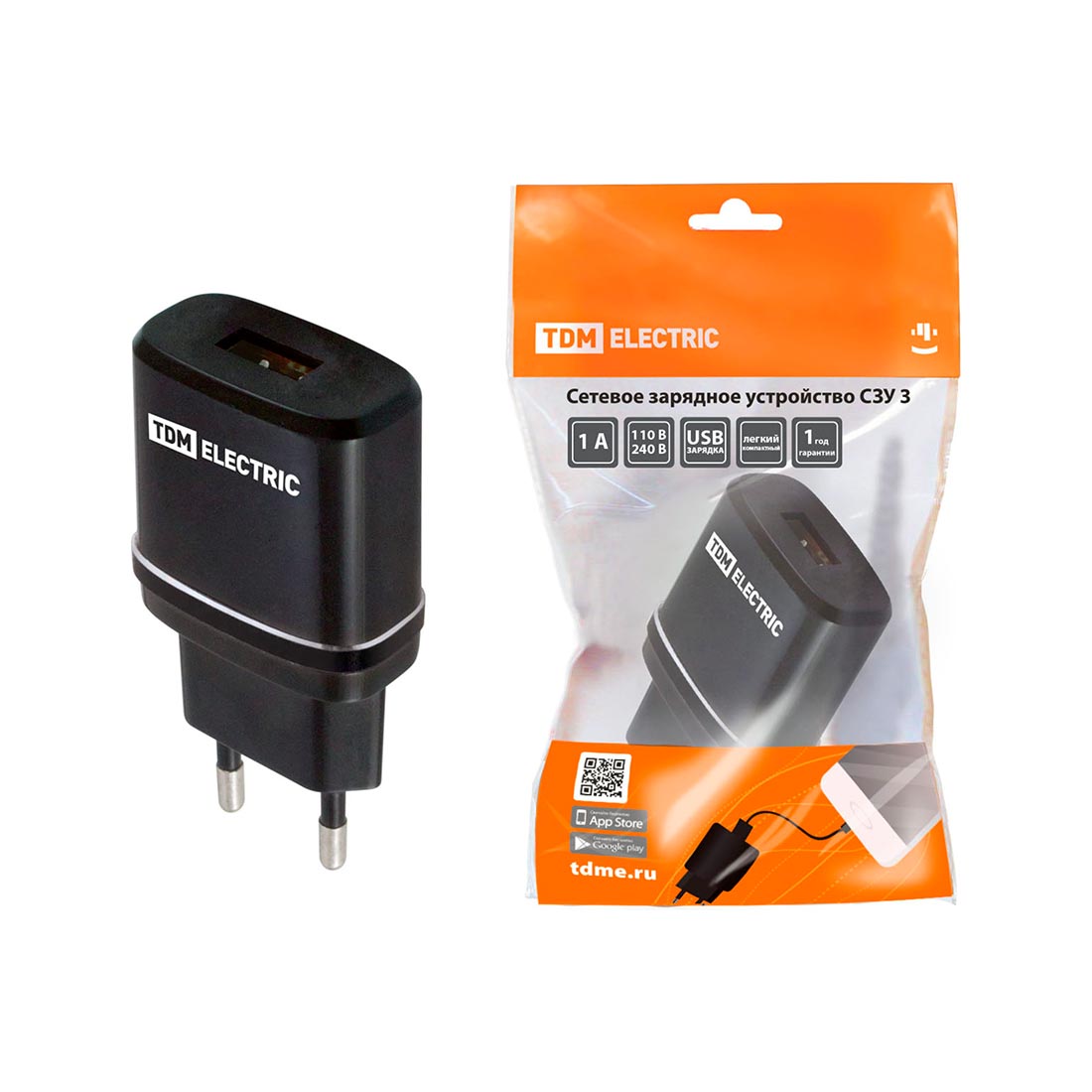 Блок питания TDM СЗУ3 2,1 А 1 USB черный
