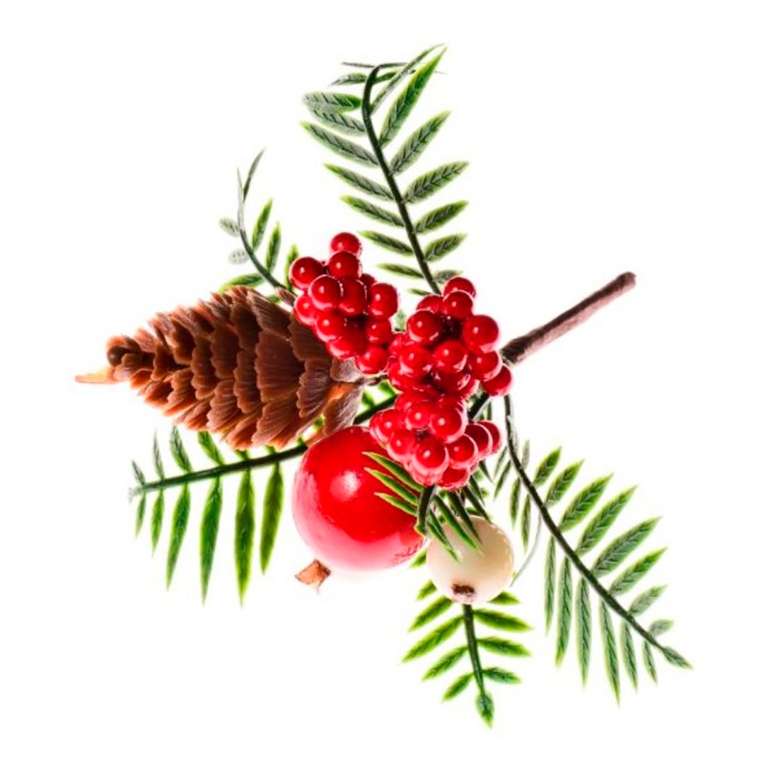 Украшение новогоднее ветка С красными шариками с сосновой шишкой 9х9х9 см