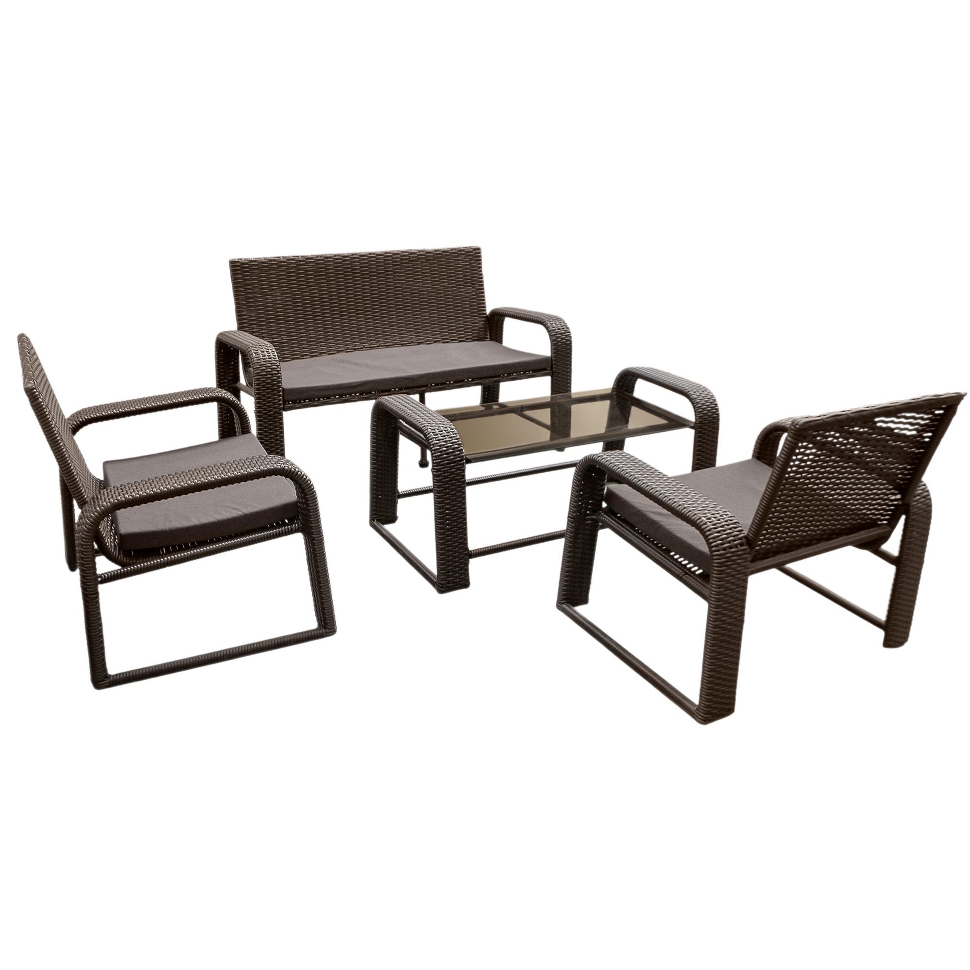 Комплект плетеной мебели Комфорт искусственный ротанг (стол, 2 кресла, диван, 3 подушки) шоколад