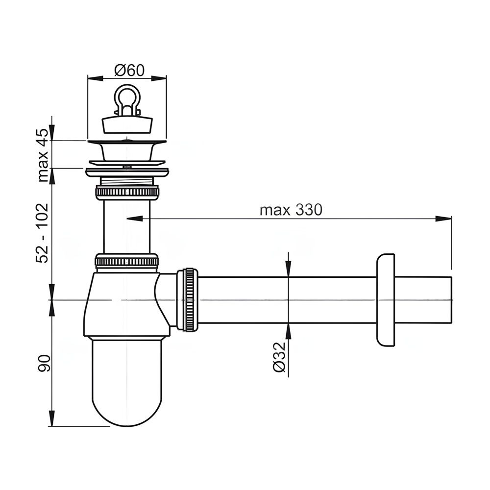 Сифон для раковины 1 1/2"х32 с водосливом 5/4" цельнометаллический Alcaplast A437