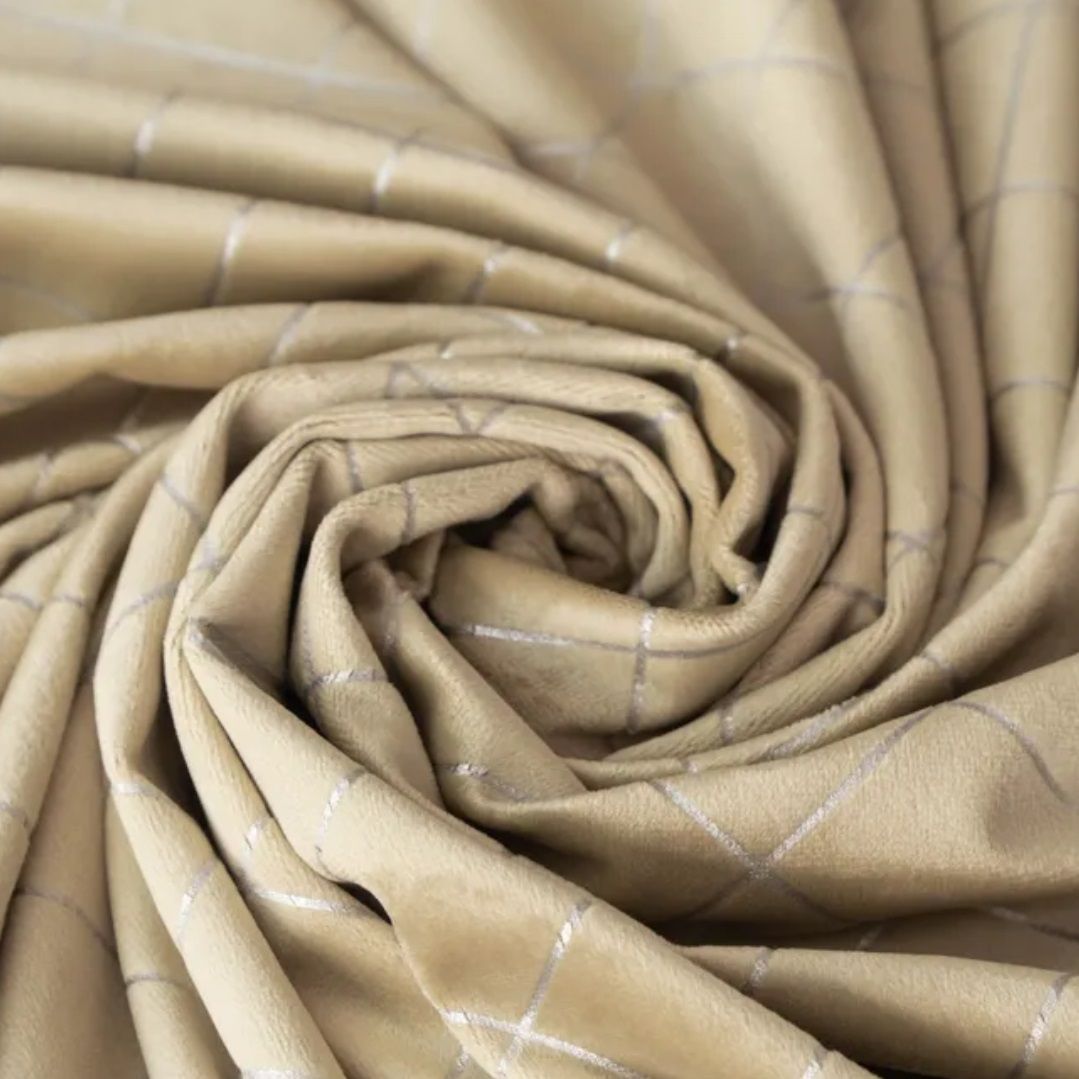 Штора готовая бархат клетка 200x260 cм бежевый B7253-С6