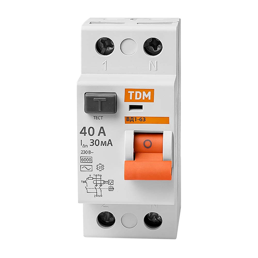 УСТРОЙСТВО защитного отключения (УЗО) 2Р 40А 30мА  TDM