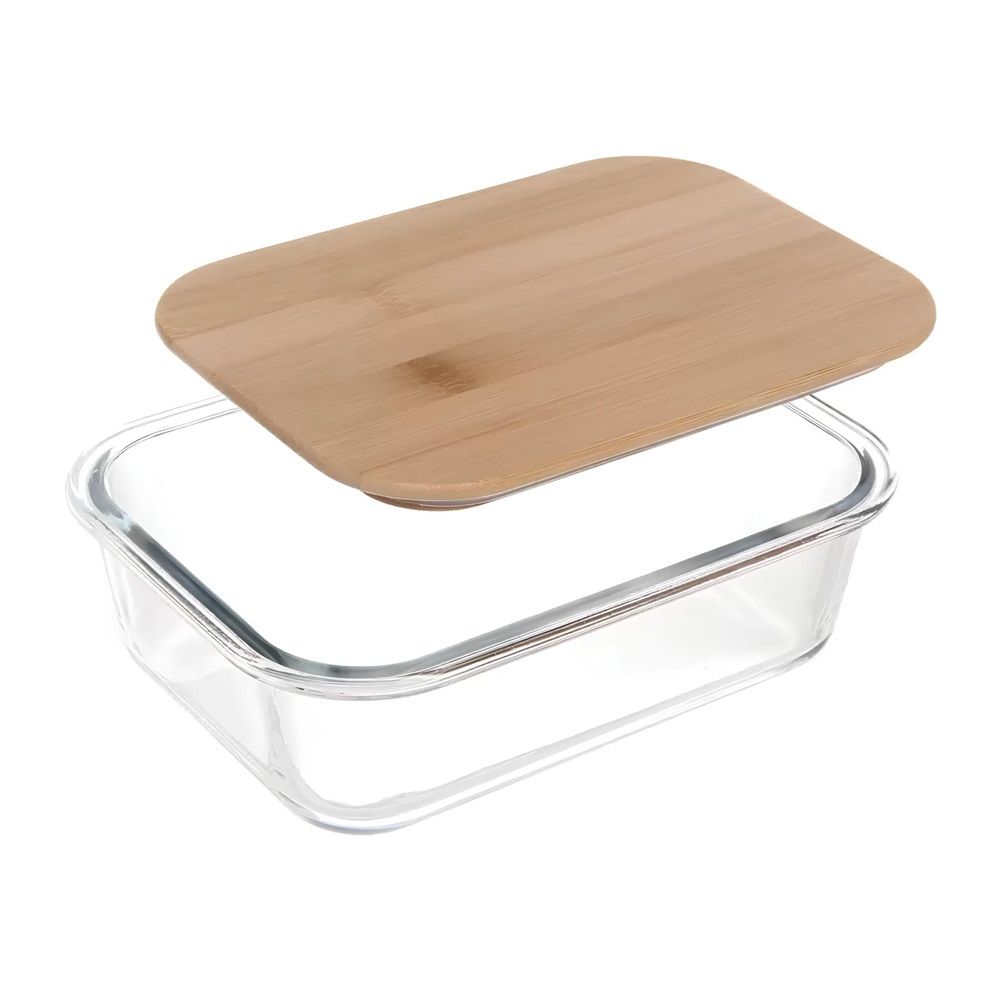Контейнер стеклянный Хай-Тек 1,3 л прямоугольный с бамбуковой крышкой