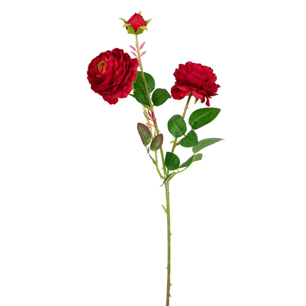 Цветок искусственный Роза красная из ткани (искусственный шелк, полиэтилен) 61х10х10 см