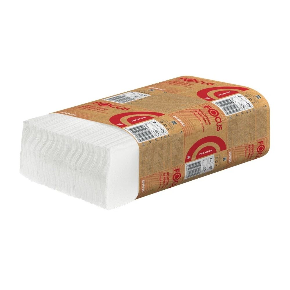 Бумажные полотенца Focus Premium Z укладки 24х20 см 200 шт 2-слойные белые