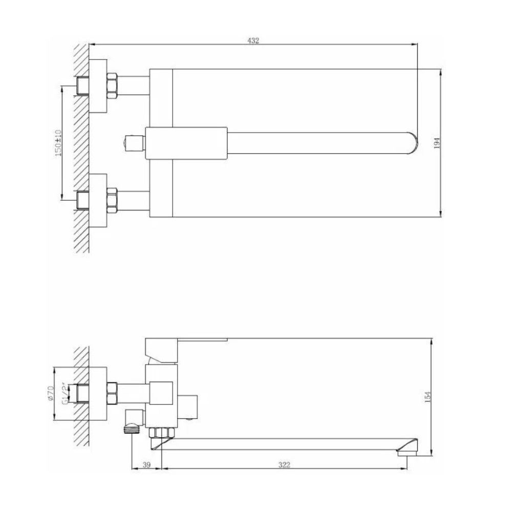 Смеситель для ванны Haiba HB22803-7 с длинным изливом и переключателем в корпусе черный