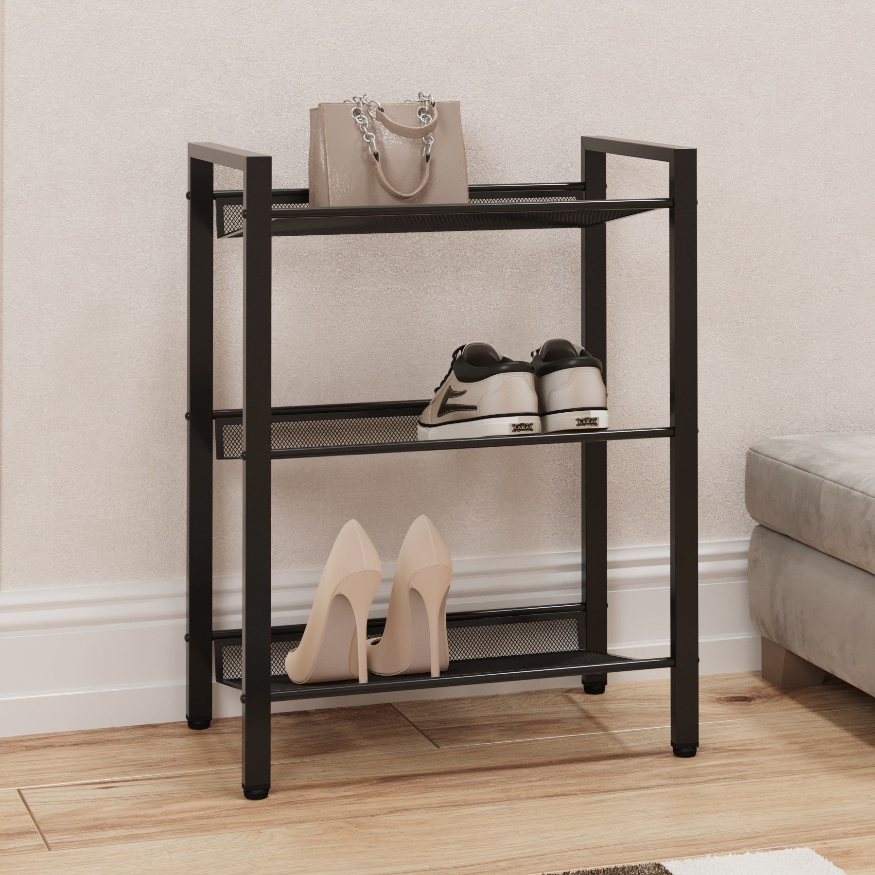 Полка для обуви Торонто 13 470х610х265 мм металл Черная