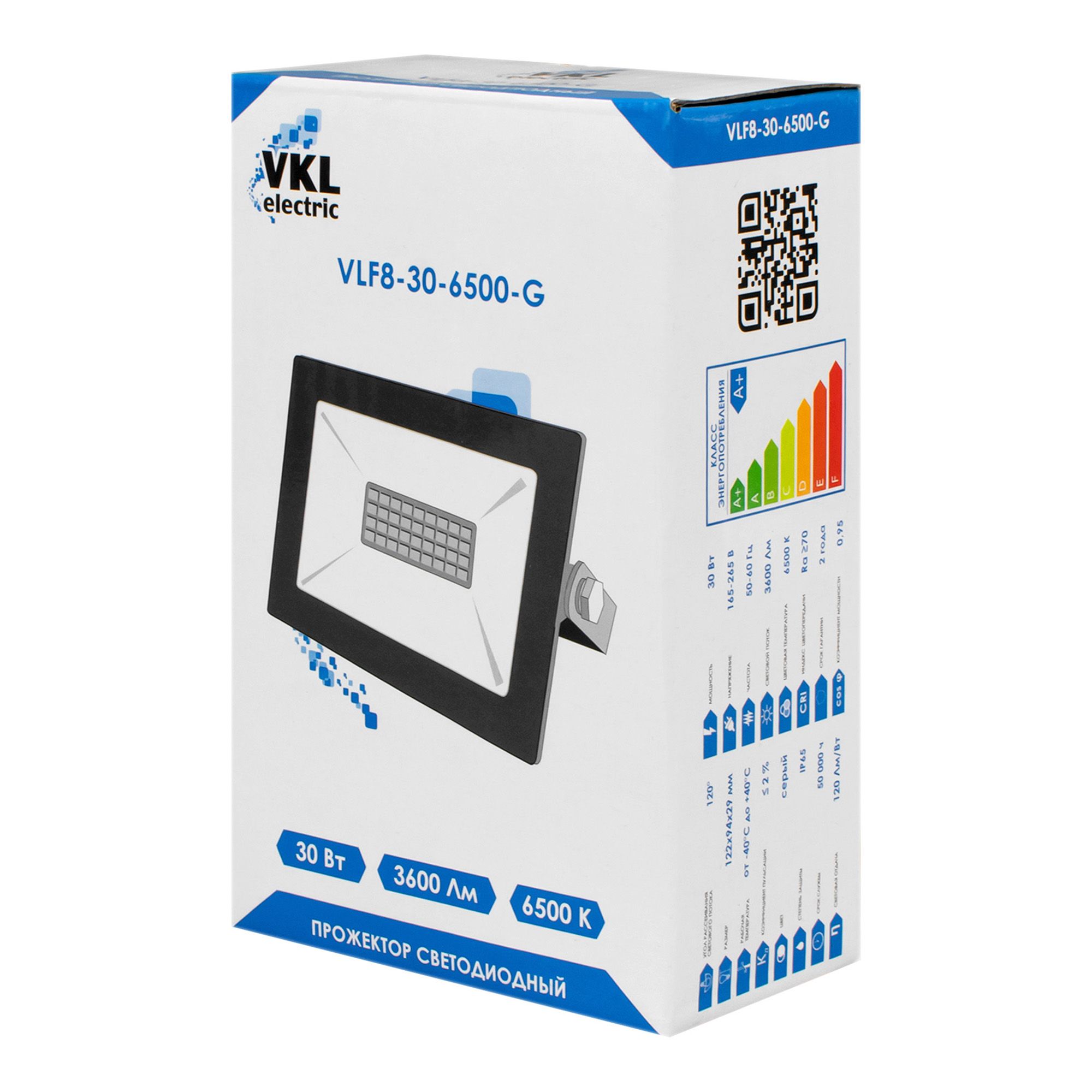 Прожектор светодиодный VKL electric 30W VLF8-30-6500-G 6500К 3600Лм 220V IP65 серый