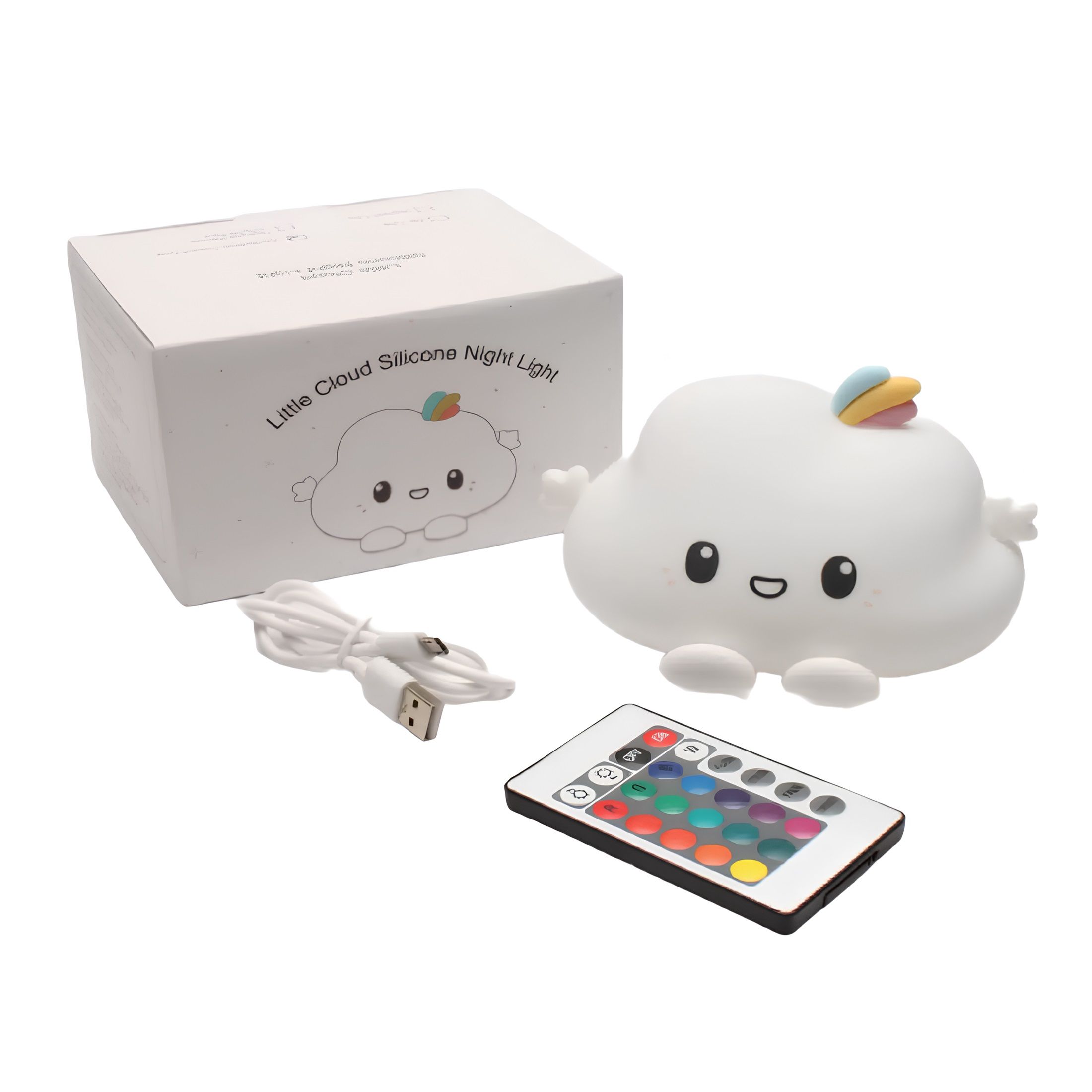 Светильник-ночник силиконовый Облачко WH-12RC USB аккумулятор 1200 мАч 3000К+RGB с ДУ Включай (1/72)