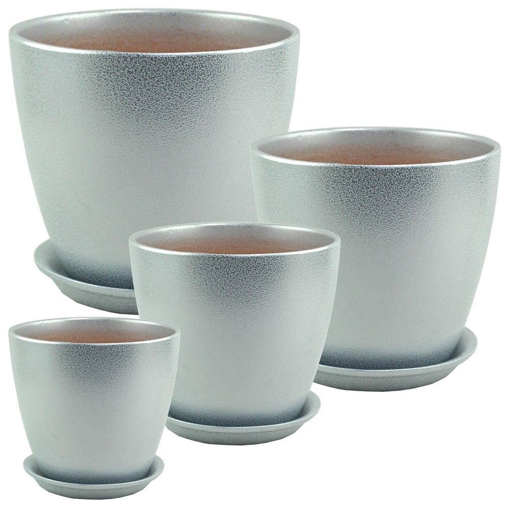 Горшок цветочный Бутон Глянец металлик бело-серый 31 см 17 л