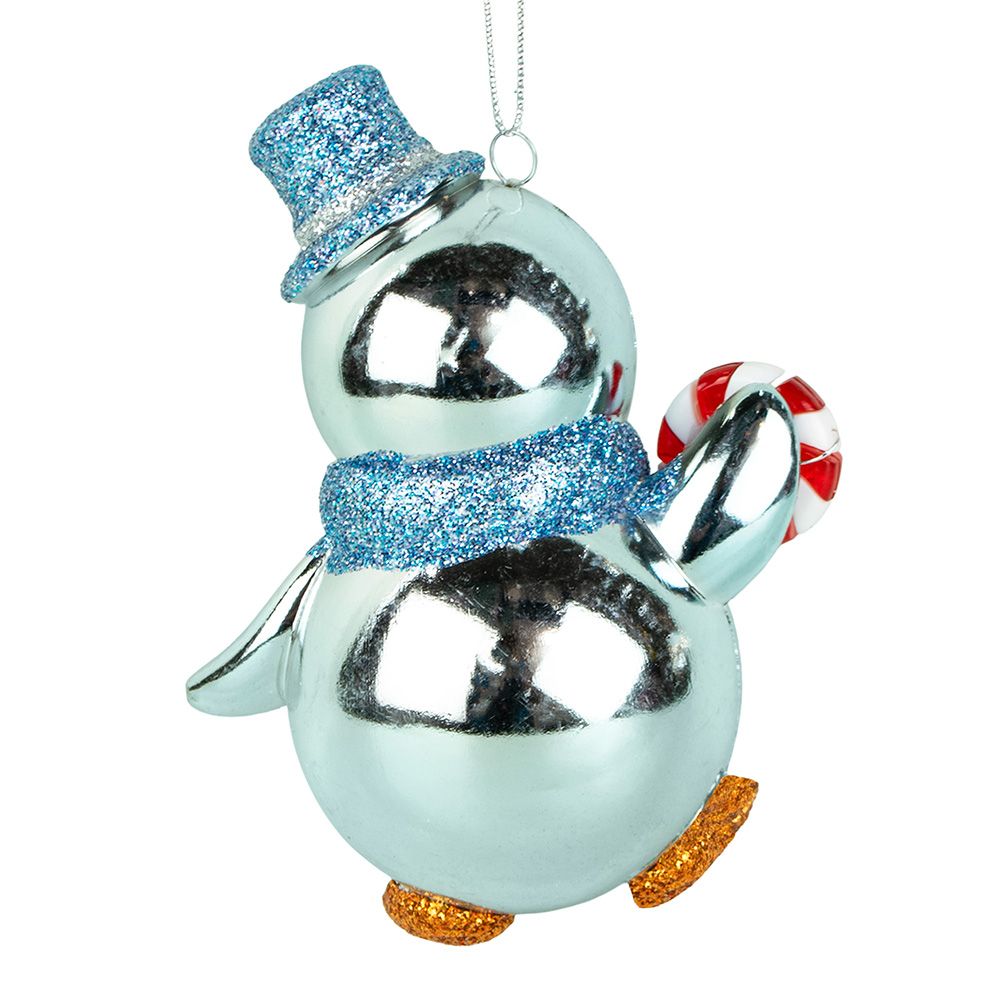 Игрушка елочная Пингвин с леденцом 10х6х11 см голубой