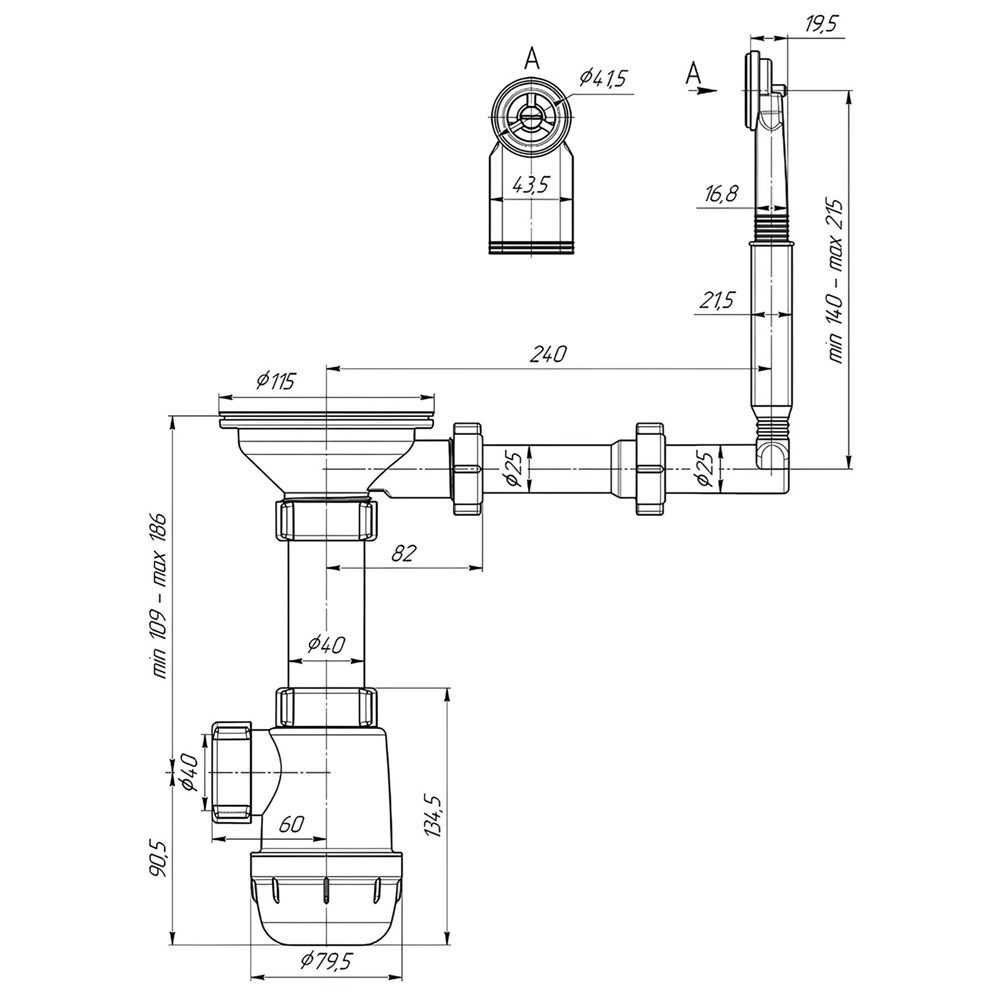 Сифон для мойки 3 1/2"х40 с жестким переливом Грот АНИпласт А0142