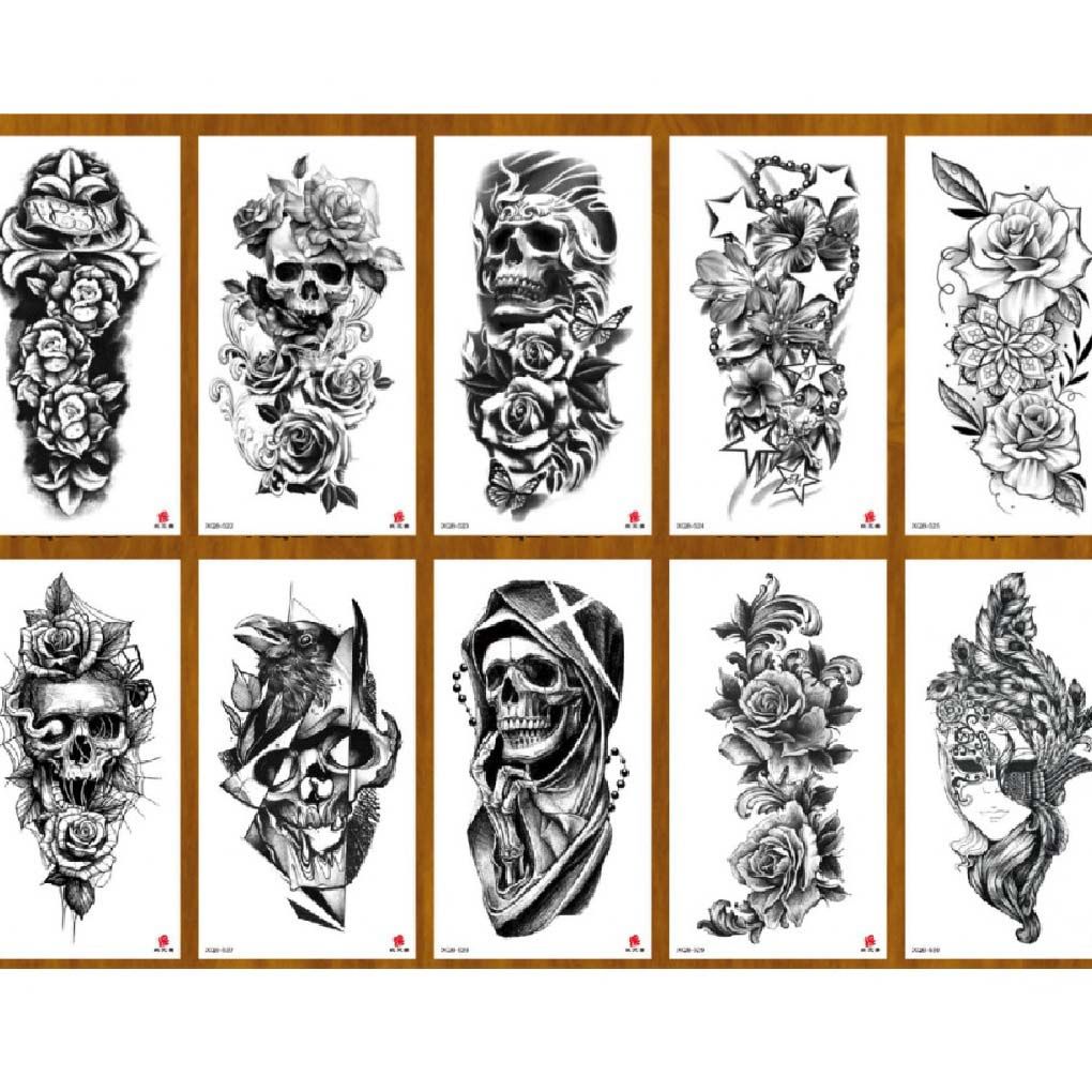 Татуировка-наклейка Черепа с цветами 11,4х21 см арт.ТА-1760