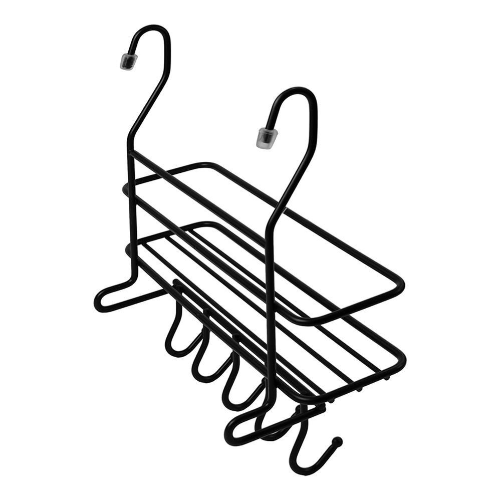 Полка на рейлинг малая с крючками, черный матовый