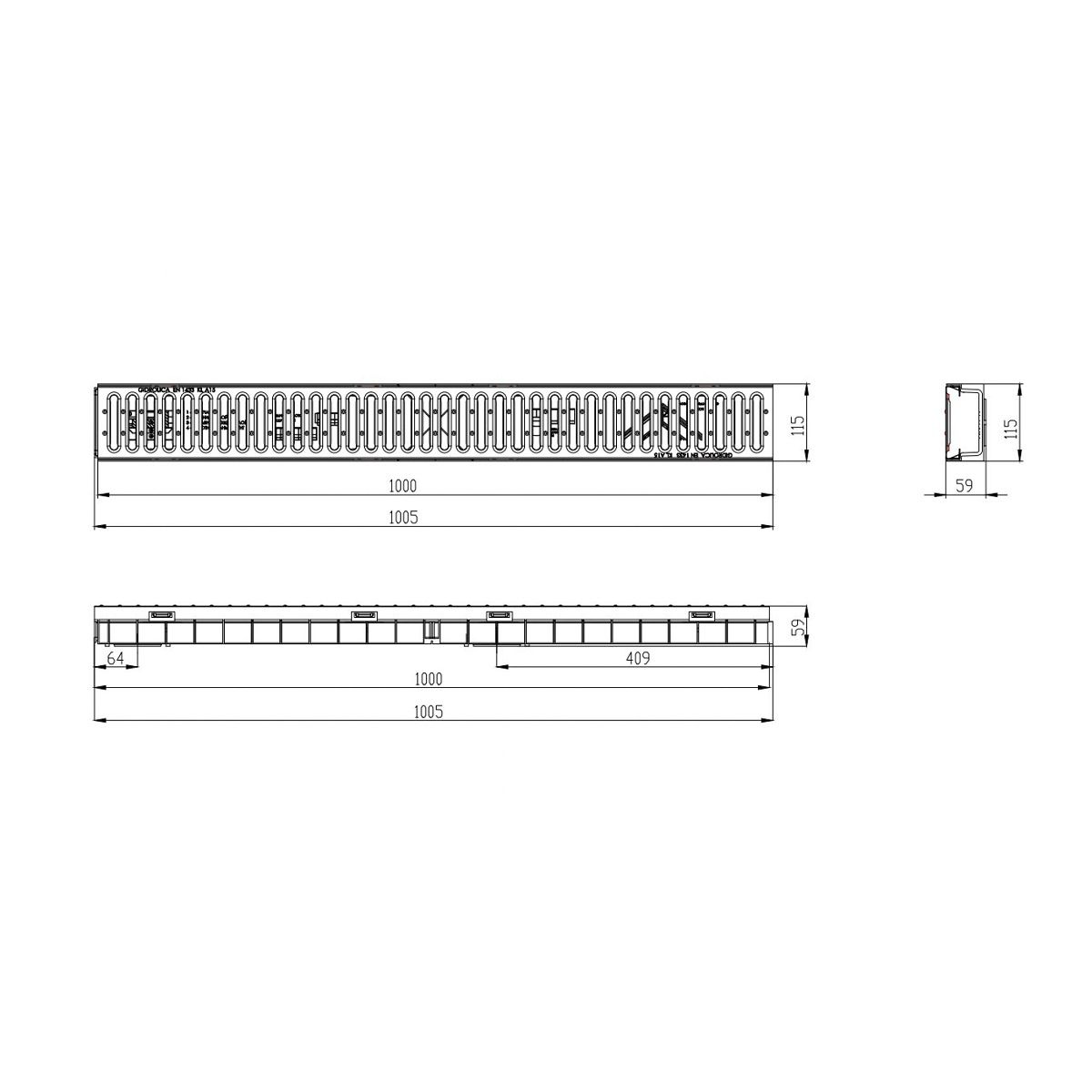 Лоток водоотводный пластиковый с решеткой оцинкованной 70 мм 1000х115х55 мм