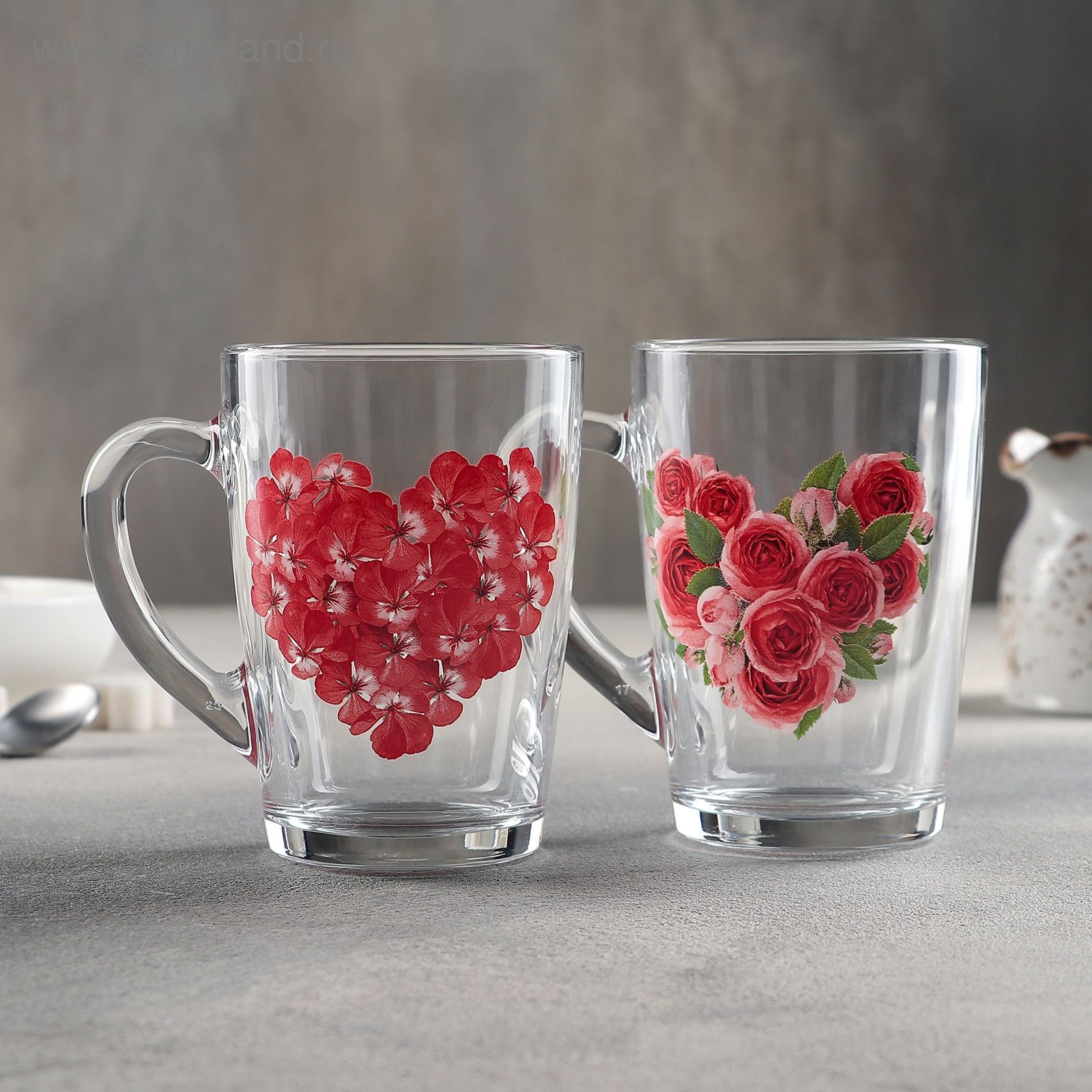 Кружка стеклянная 300 мл Цветочное сердце