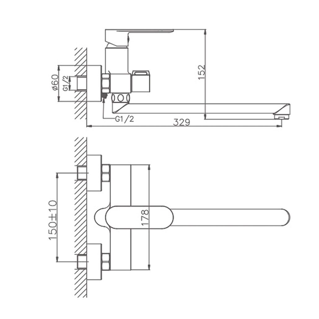 Смеситель для ванны Haiba HB22505-8 с длинным изливом и переключателем в корпусе белый хром