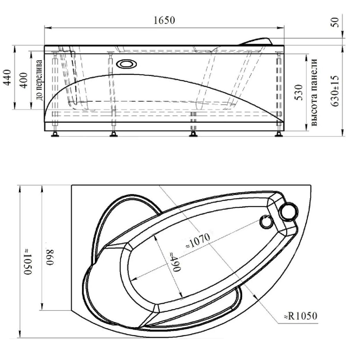 Ванна акриловая Radomir Варна левая 165х105х63 см