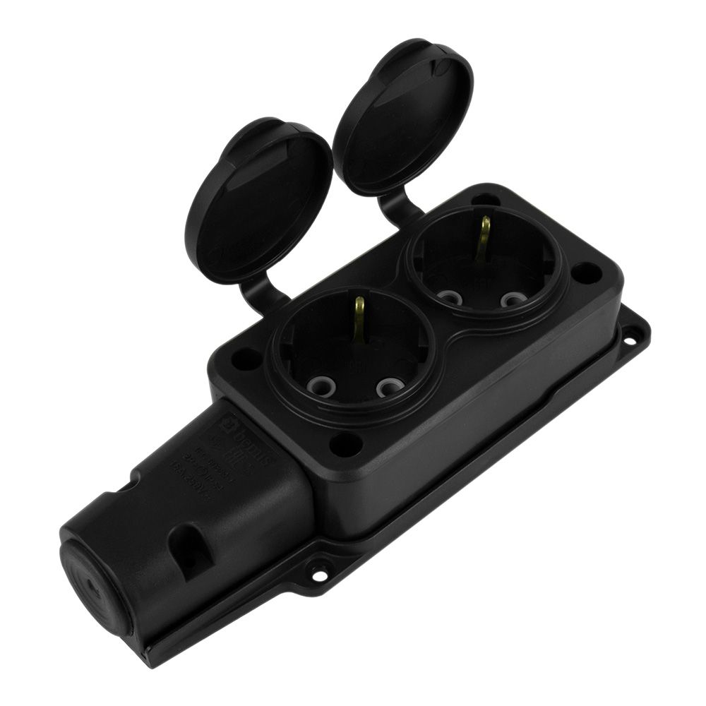 КОЛОДКА 2 гн с заземл и крышкой каучук чёрн BK1-1402-2612 220В 16А, IP55