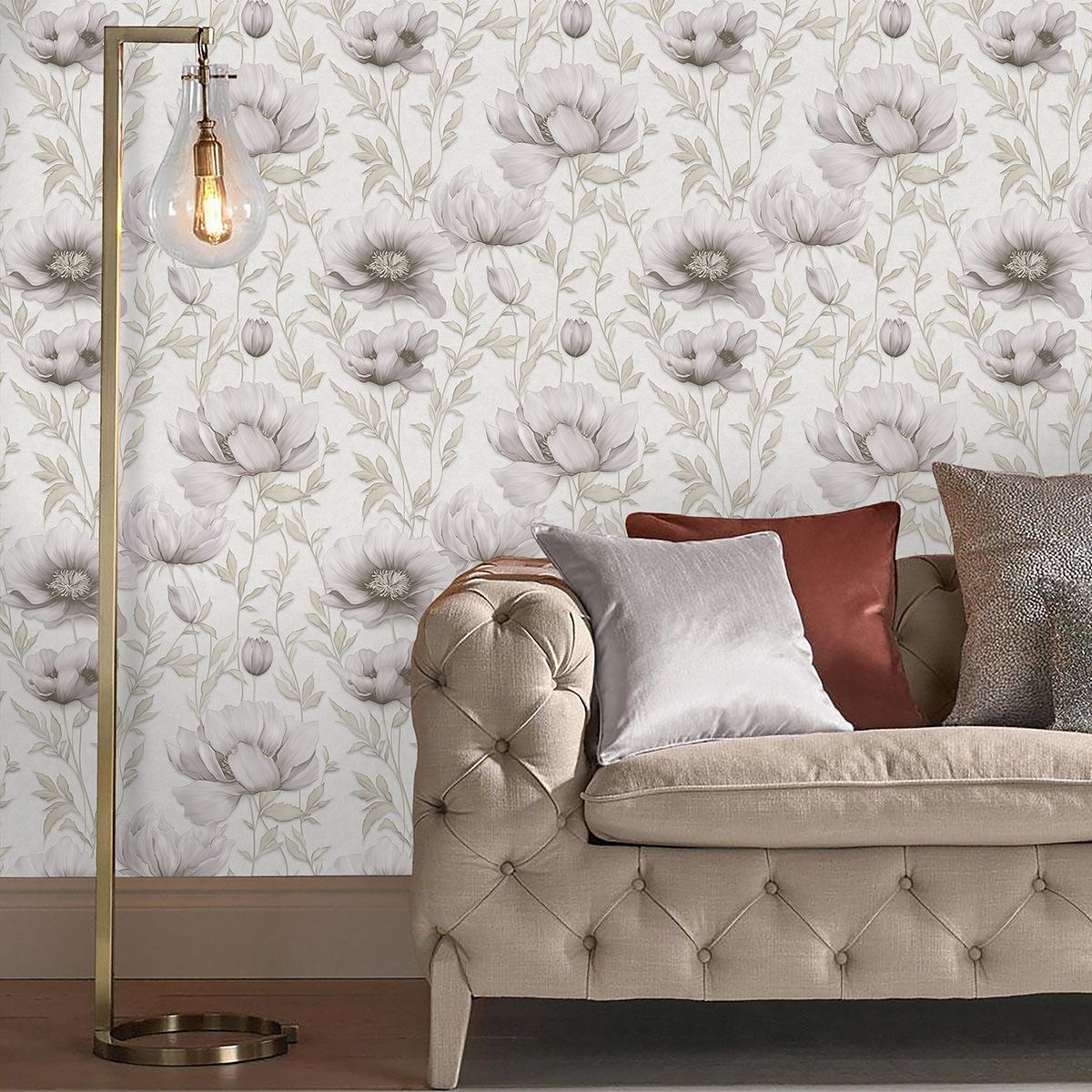 Обои Саратовские Салмон С14Ф Ф898 гр 3 02 бежевые цветы крупные маки 0,53х10,05 м