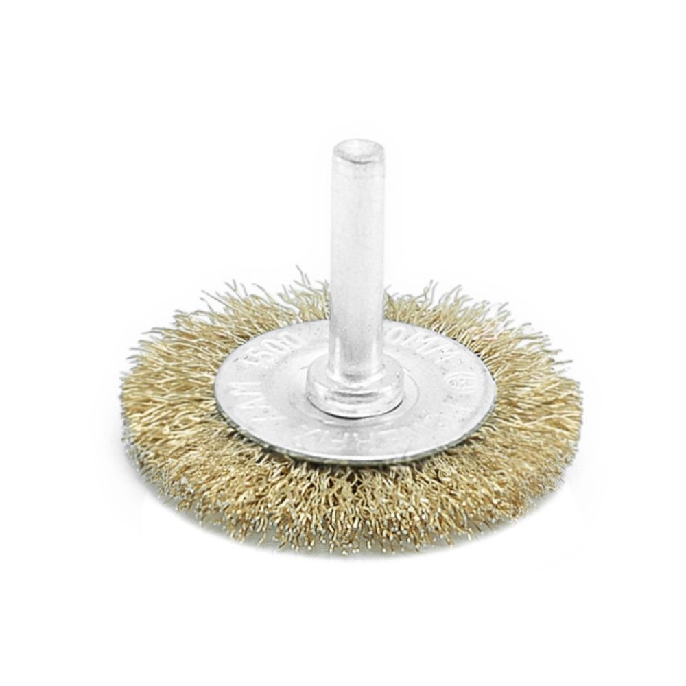 Щетка-крацовка для дрели плоская со шпилькой 50 мм латунированная Pobedit