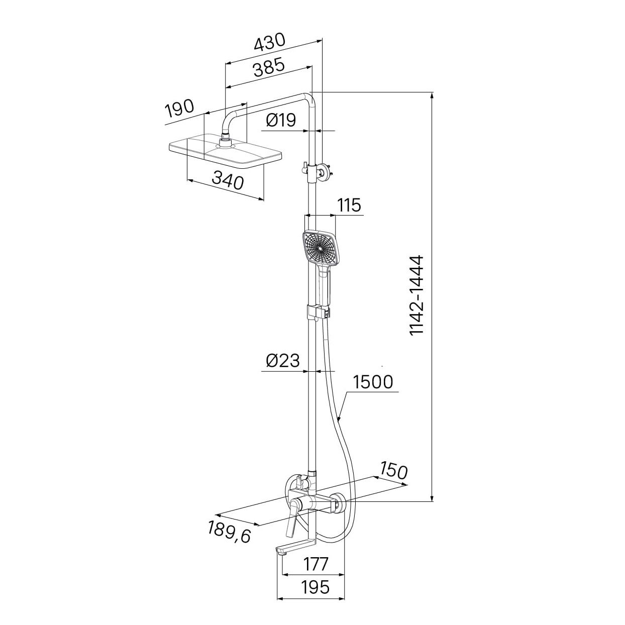 Душевая система Iddis Parker PARSB3Fi06 с тропическим душем