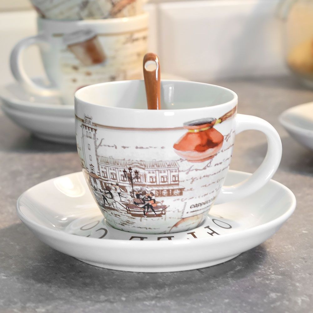 Набор чайный Кофейный дворик на 4 персоны 12 предметов с ложками 180 мл