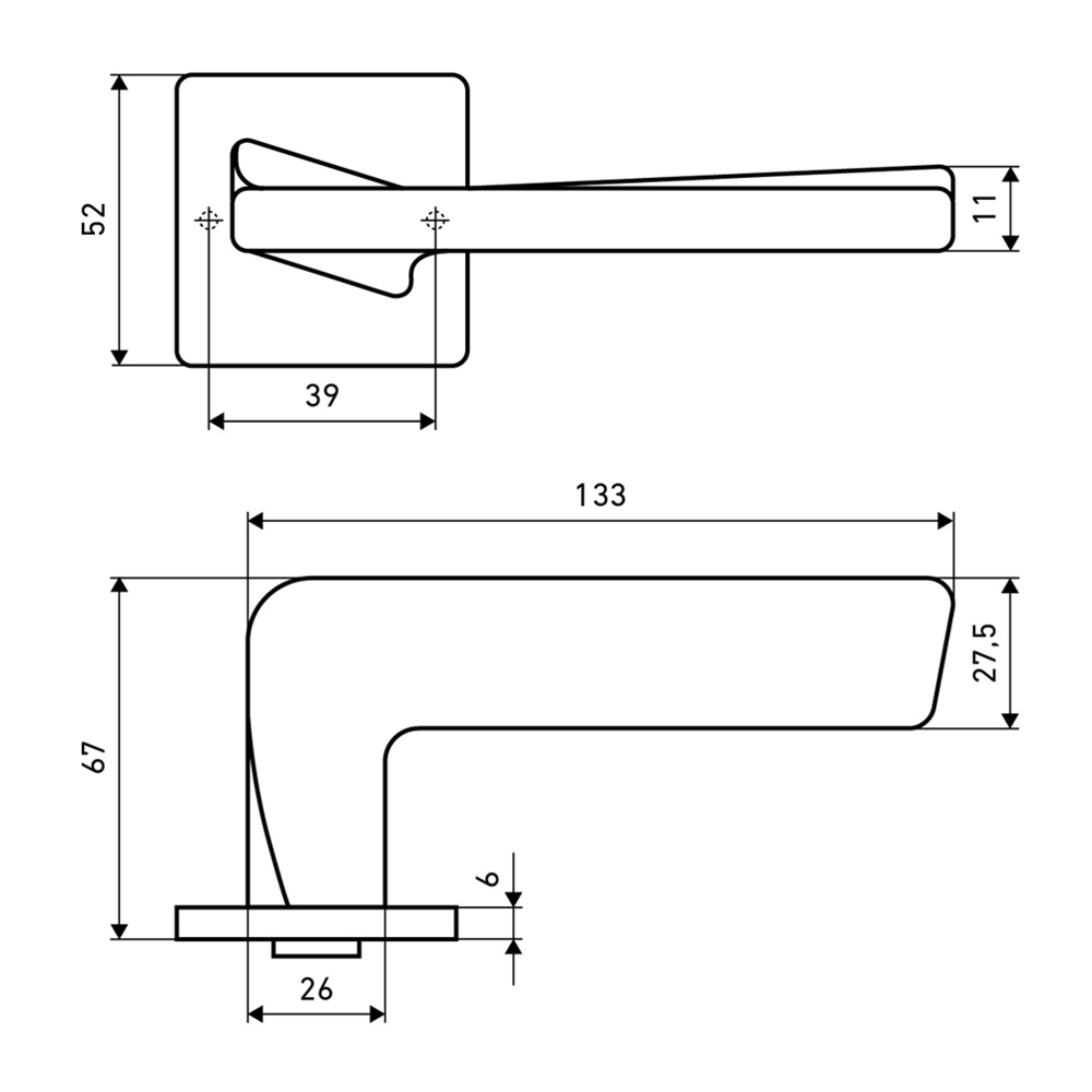 Ручка дверная Аллюр Уитни BL 82150 матовый черный квадратная розетка