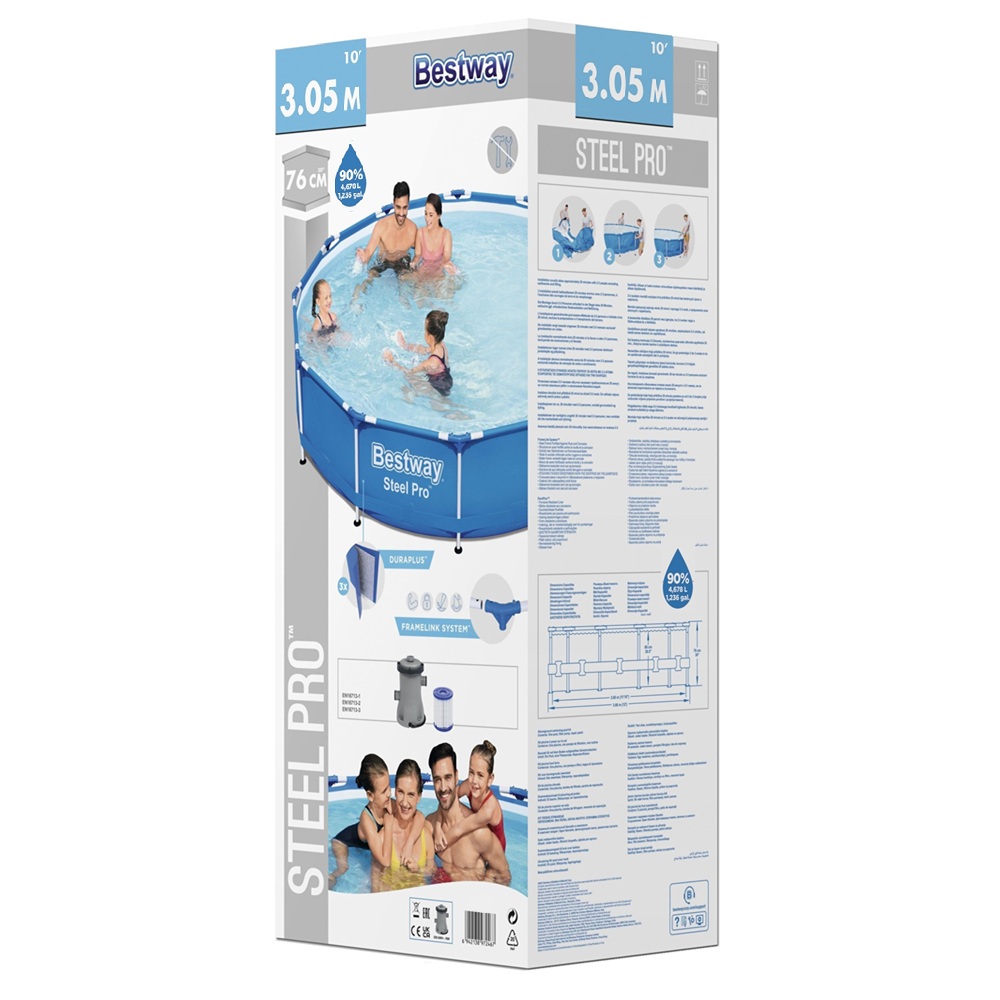 Бассейн каркасный круглый 305х76 см 4678 л Bestway Steel Pro 56679 (ф/насос 1249 л/ч)