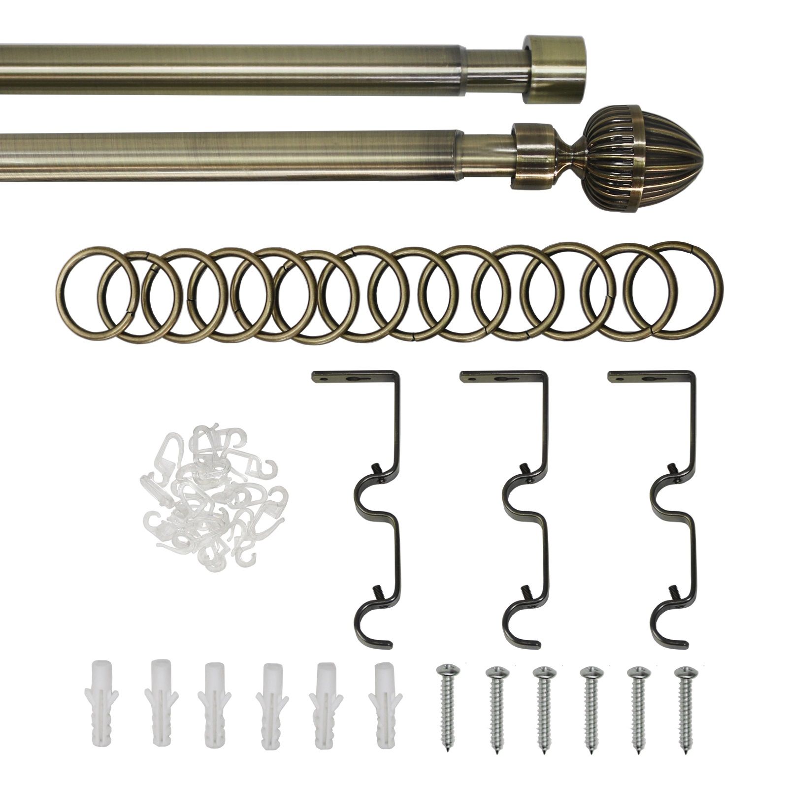 Карниз настенный раздвижной двухрядный d16/19 мм 160-320 см Орех золото антик