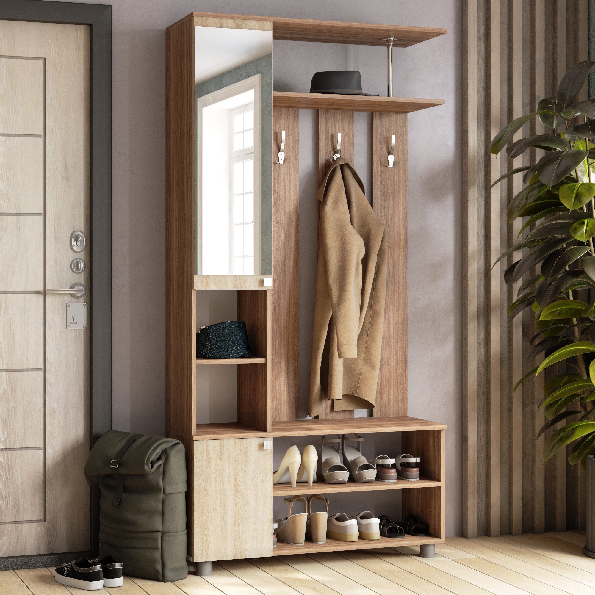 Прихожая 1000х200х370 мм Ясень шимо/Дуб сонома