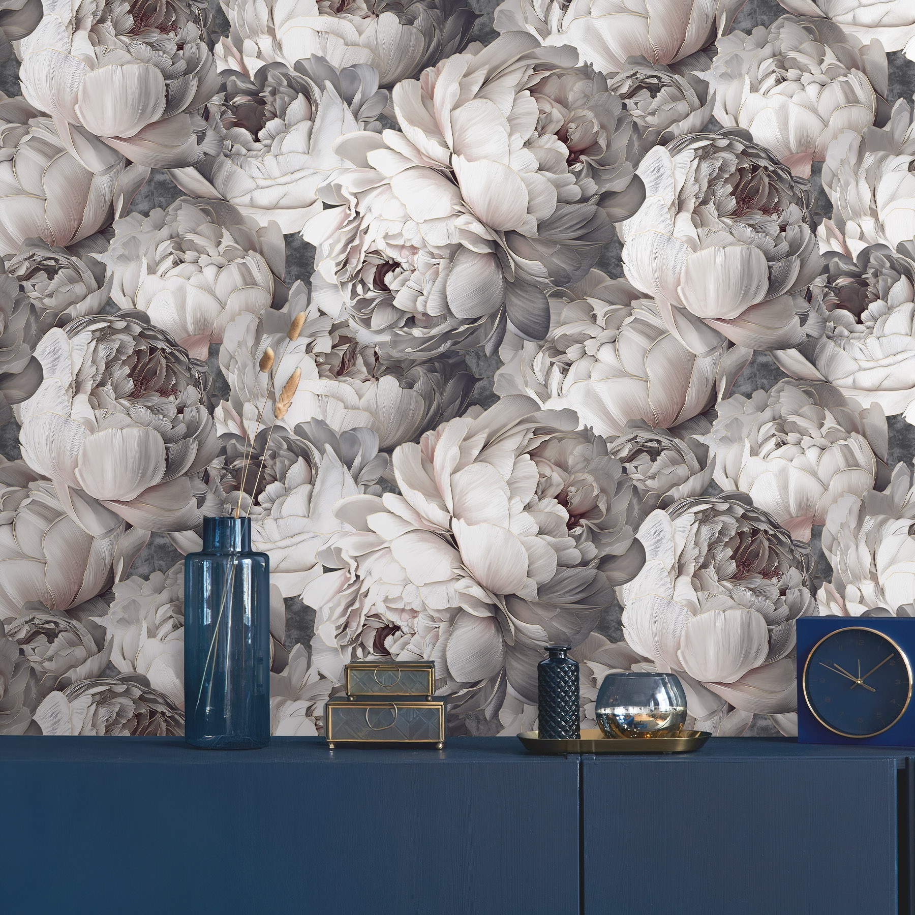 Обои Victoria Stenova Peony 585339 серые цветы крупные 1,06х10 м