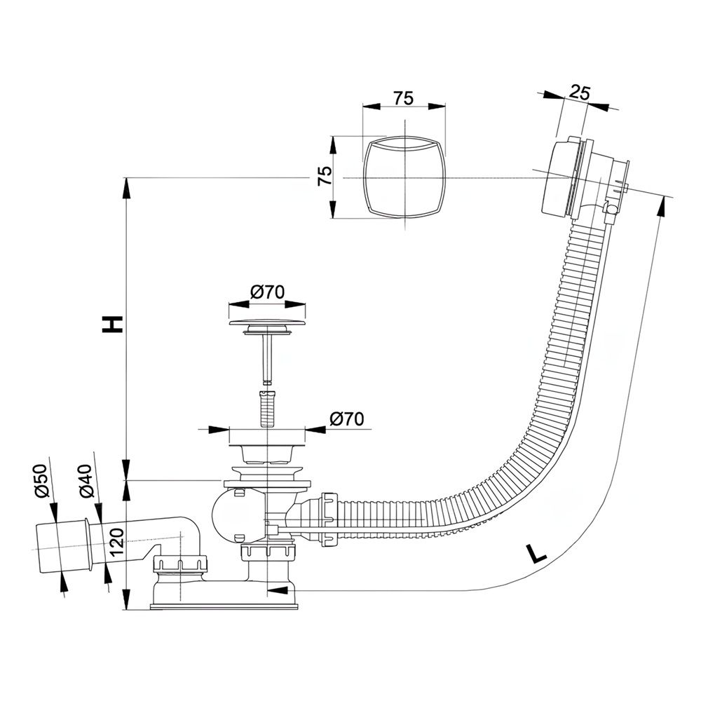 Сифон для ванны 1 1/2"х40/50 полуавтомат Alcaplast A51CRM
