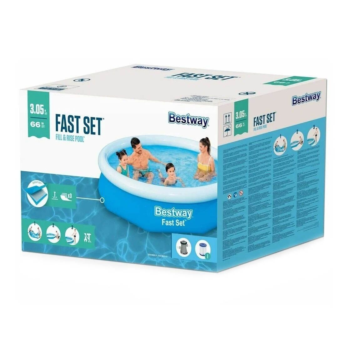 Бассейн надувной круглый 305х66 см 3200 л Bestway Fast Set 57458 (ф-насос)