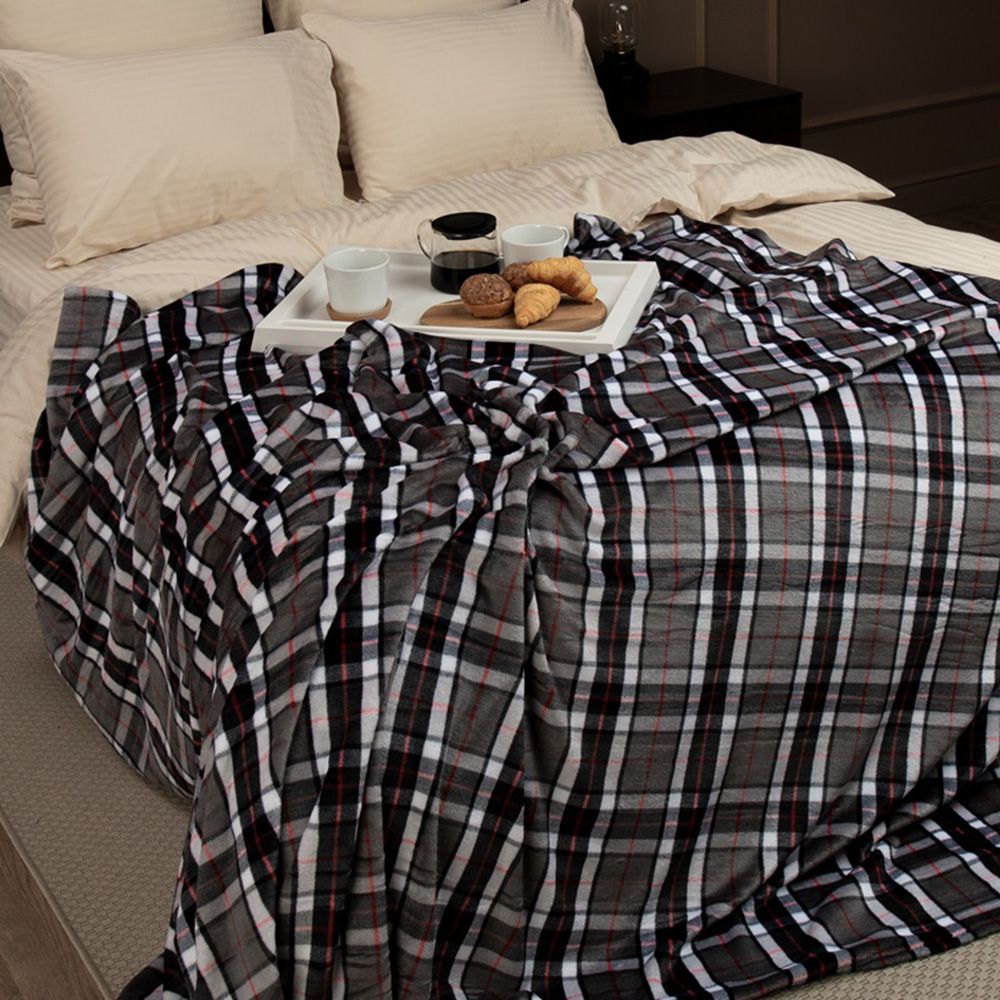 Плед фланель TF FN F137 a1520 Шотландка 150x200 см серый