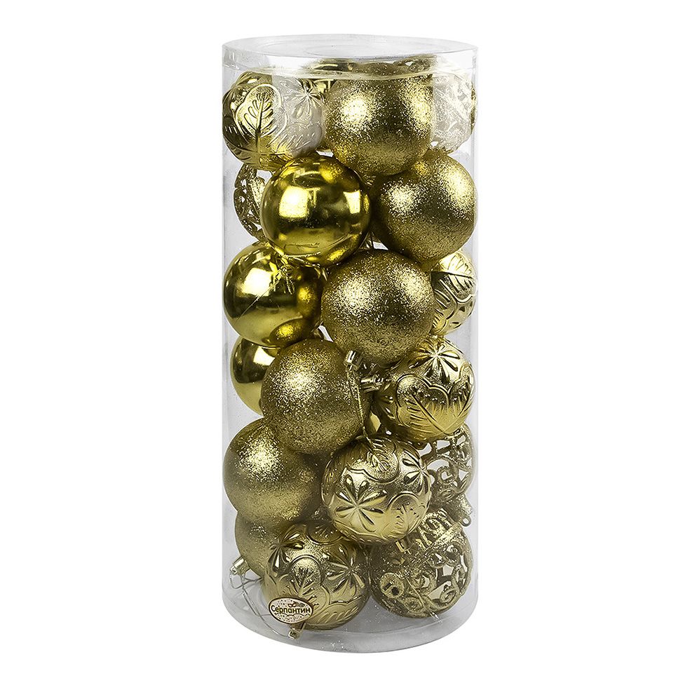 Шары новогодние Фактурный микс 8 см 24шт золотые