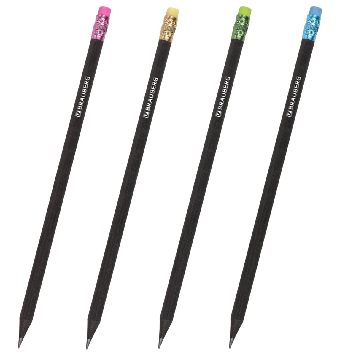 Карандаш чернографитный Brauberg Black Wood НВ с ластиком
