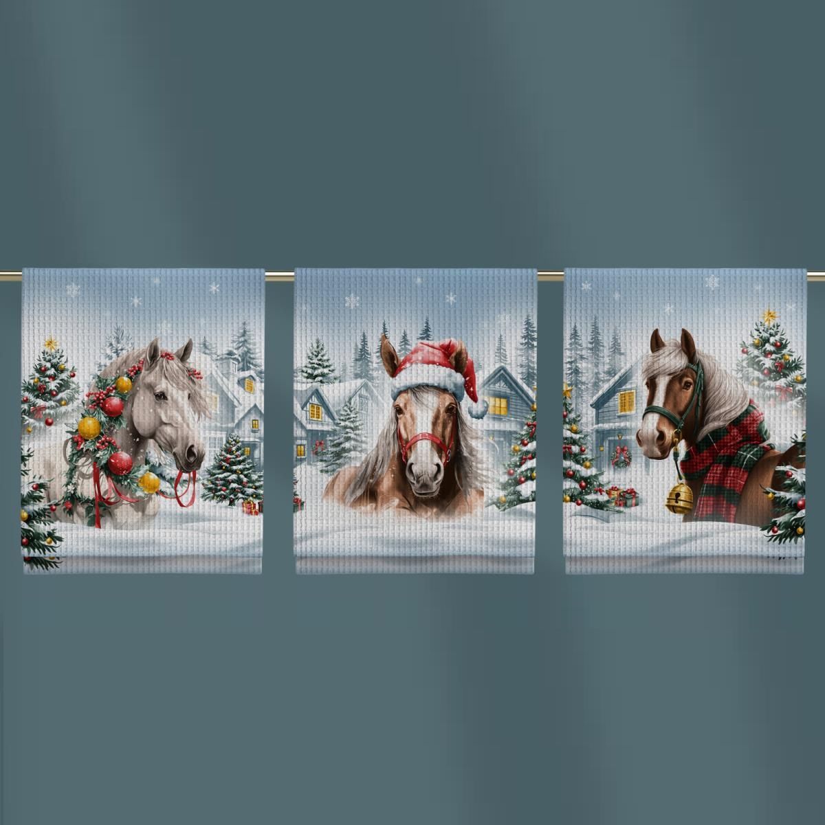 Набор полотенец кухонных вафельных Vse Doma 45х60 см 3 шт 60326-1 Три сказочных коня