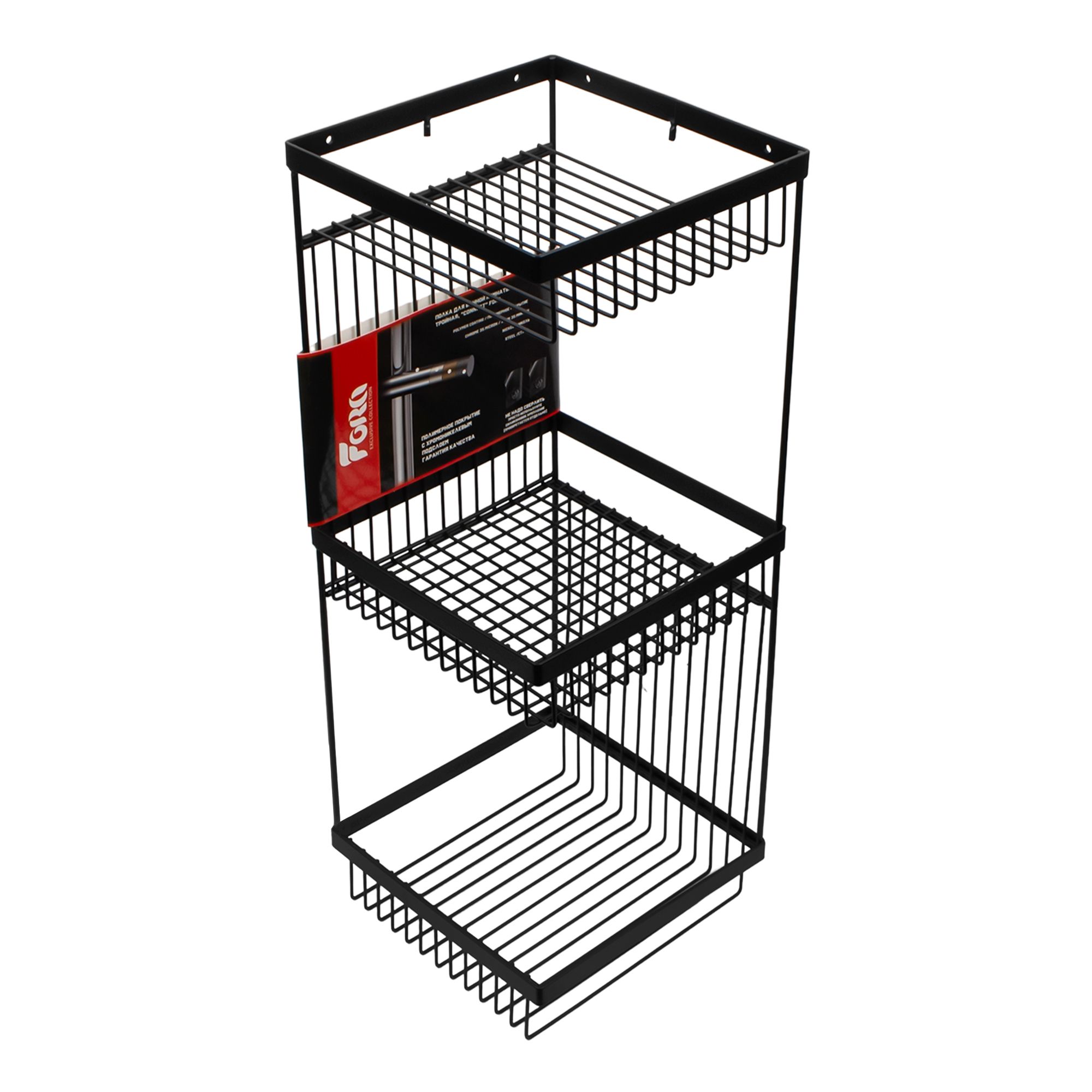 Полка для ванной 3-х ярусная Fora Connect черная