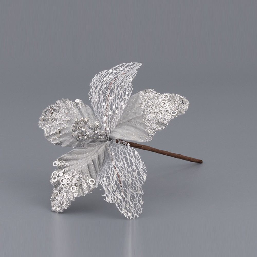 Украшение новогоднее Моя Елочка Пуансеттия 18х20 см серебро 2024-8323