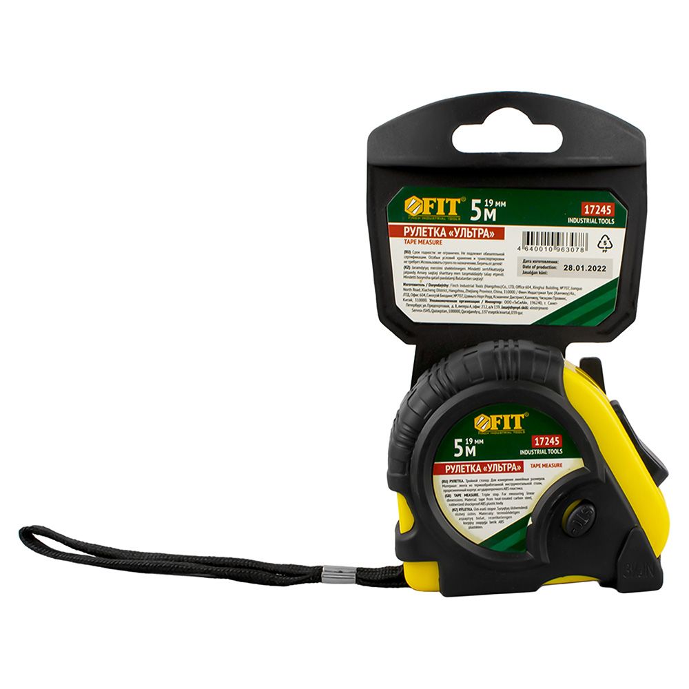 Рулетка 5 м х 19 мм прорезиненный корпус, тройной стопор Ультра