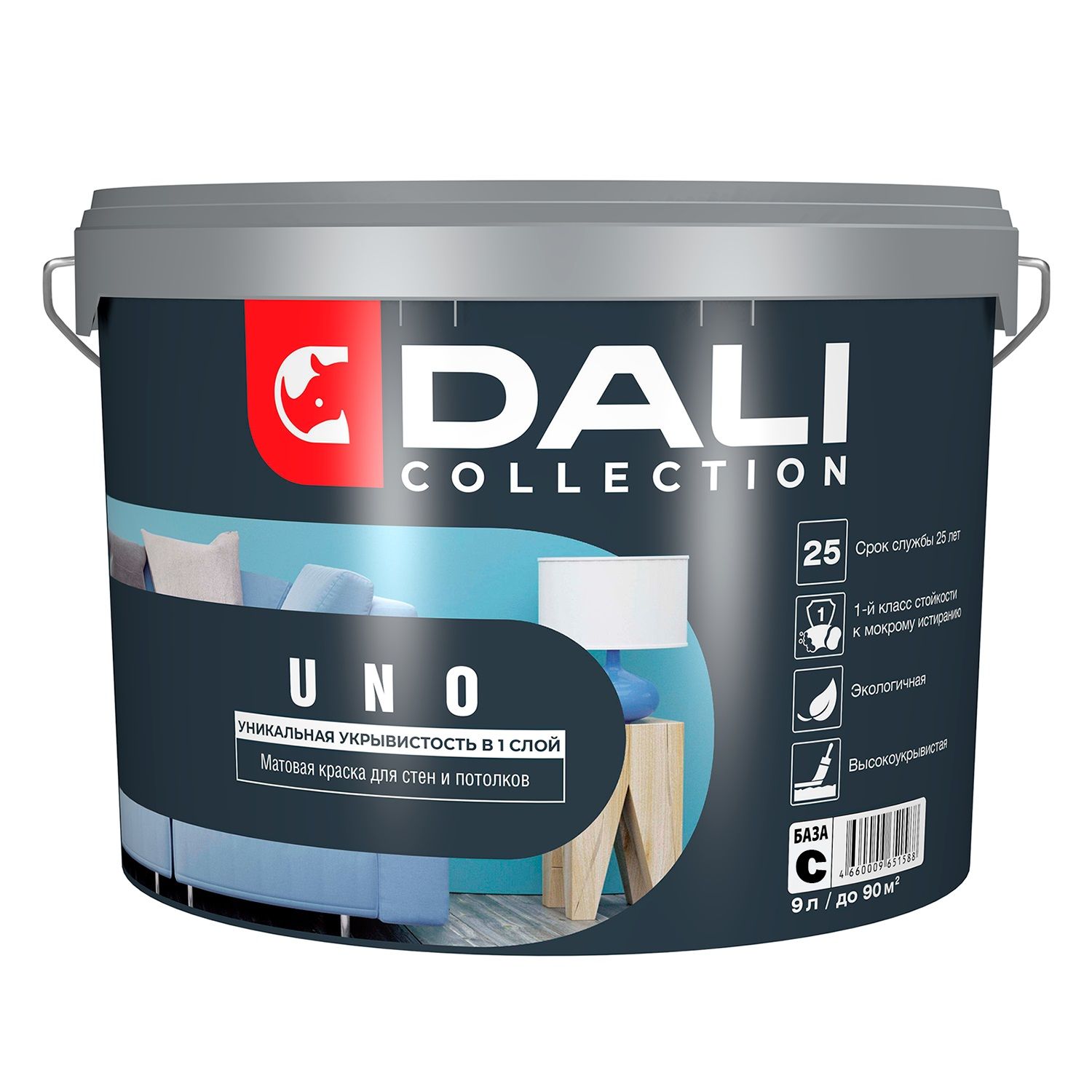 Краска водно-дисперсионная Dali Uno База С прозрачная 9 л
