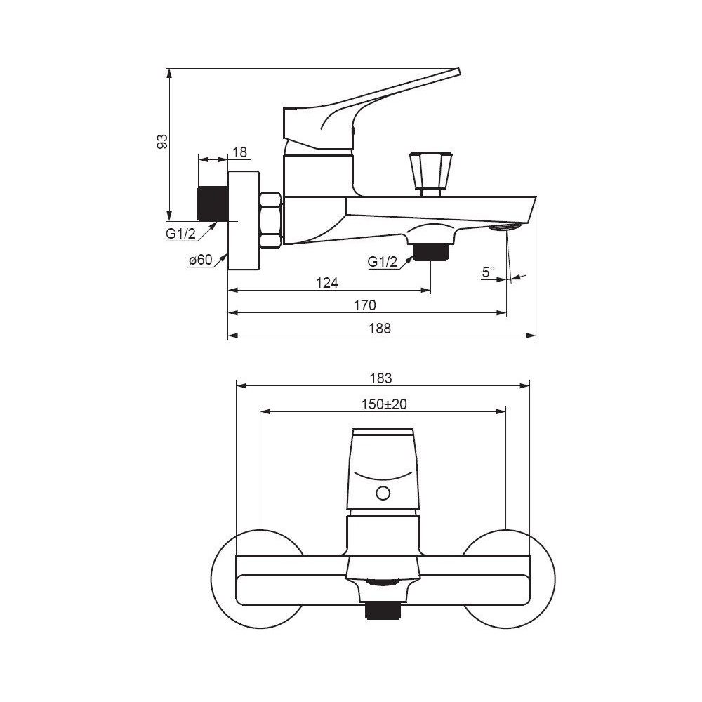Смеситель для ванны Damixa Merkur 401000000 однорычажный