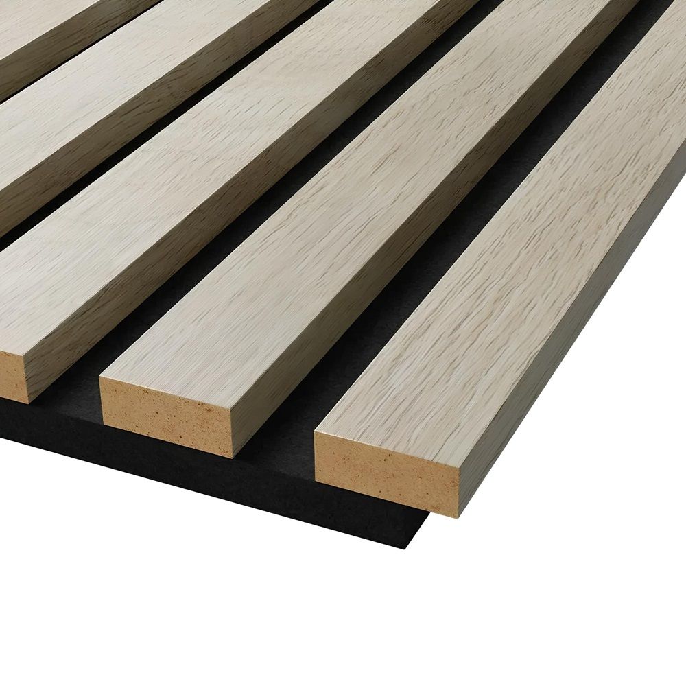 Панель акустическая 600х600х19 мм черный войлок, рейки МДФ Ясень кристалл