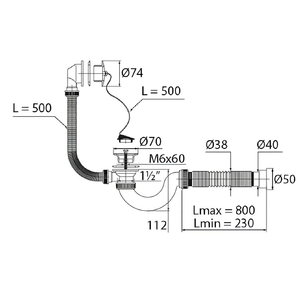 Сифон для ванны 1 1/2"х40/50 с гофротрубой Мини Элит Wirquin 30980653
