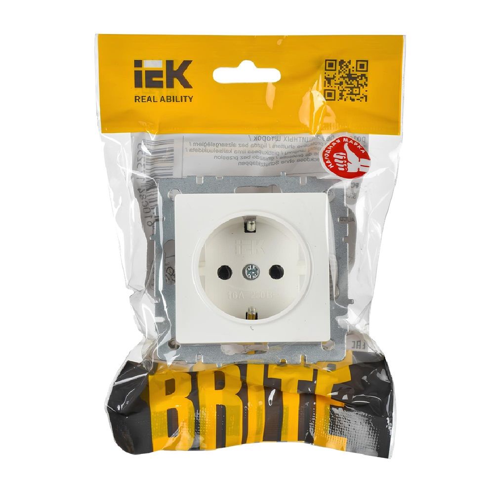 Розетка Brite РС11-1-0-БрБ 16А с заземл без защитной шторки IEK BR-R11-16-K01 белый