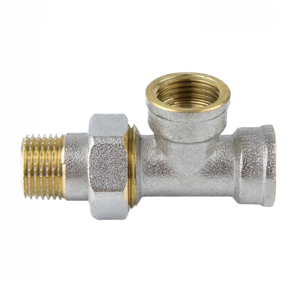 Тройник со сгоном латунь никель 1/2" ВР/ВР/нак/г