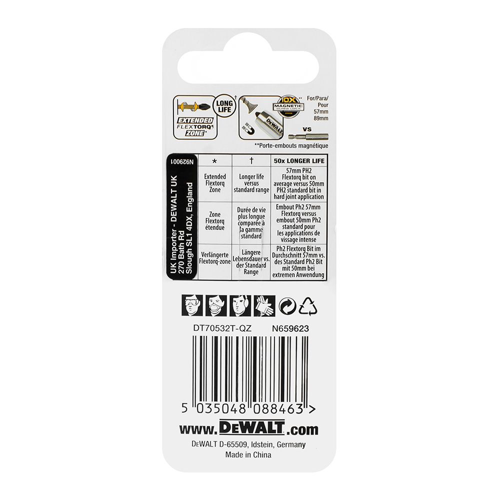 Бита ударная PH2х50 мм 2 шт Dewalt Impact Torsion DT70532T